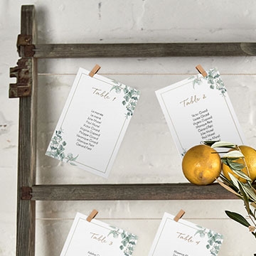 Cartes pour plan de tables mariage