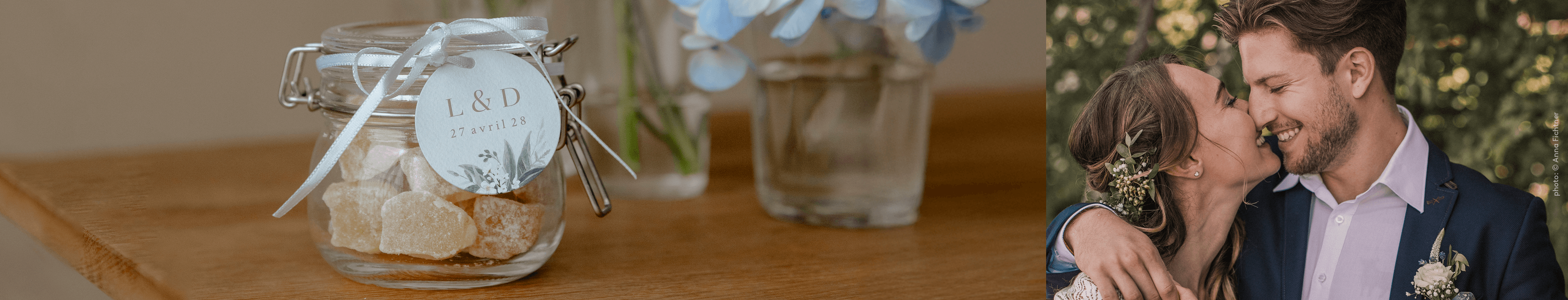 Étiquette avec ruban mariage