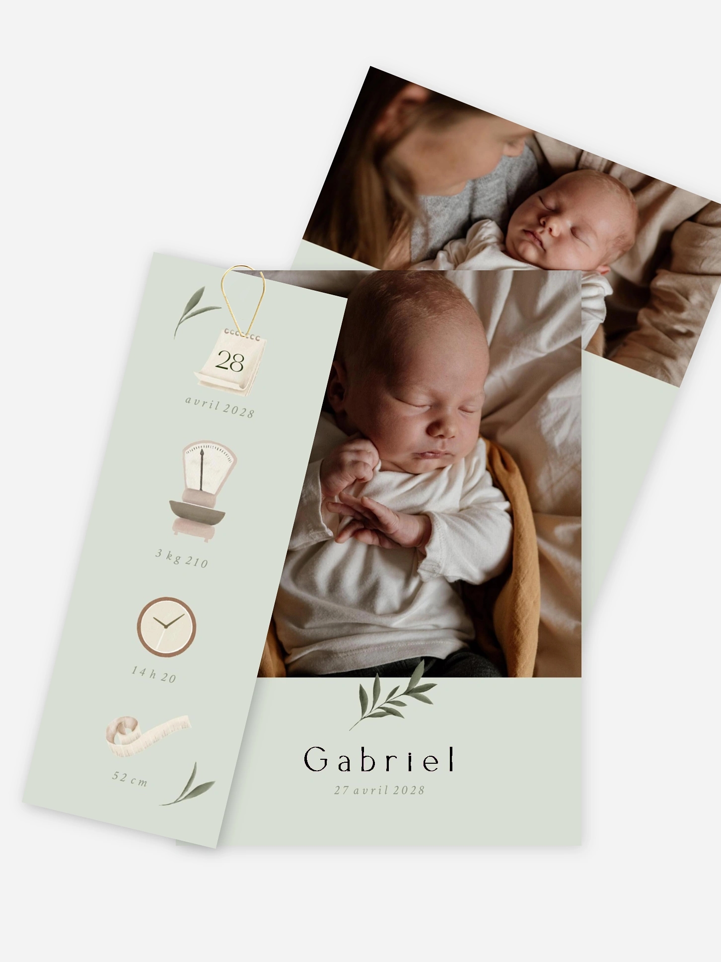 Faire-part naissance Pictos & feuillage