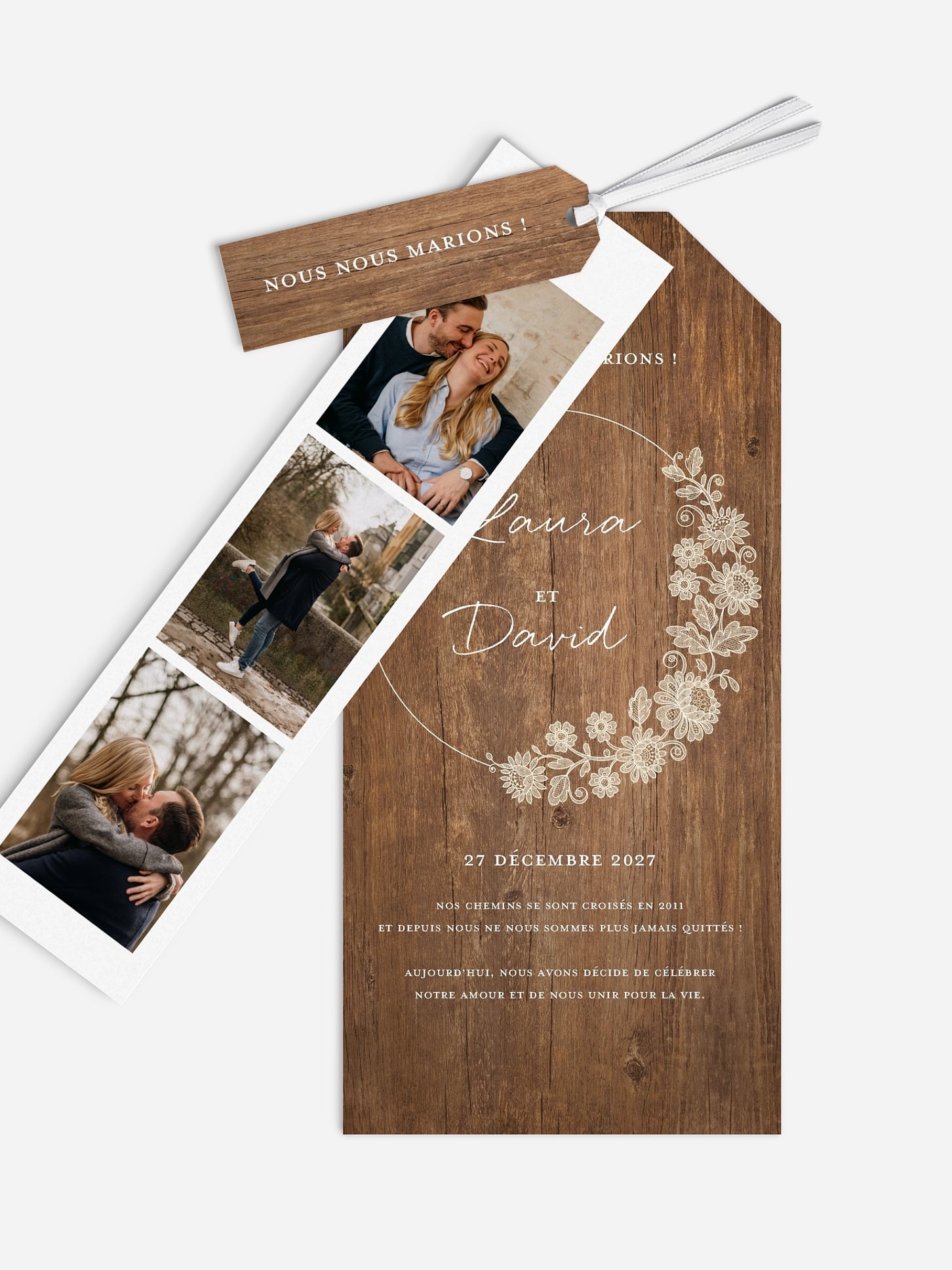 Faire-part de mariage Dentelle de bois