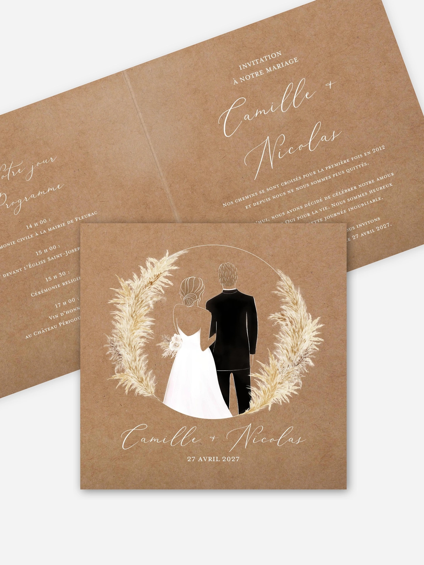 Faire-part de mariage Amour précieux pampas