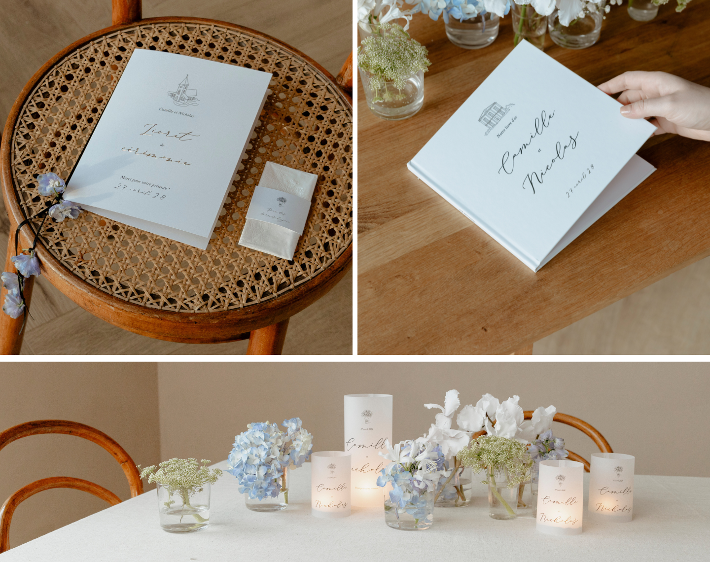 Collage : collection de mariage avec une papeterie joliment décorée