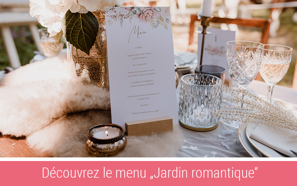 menu de mariage "jardin romantique"