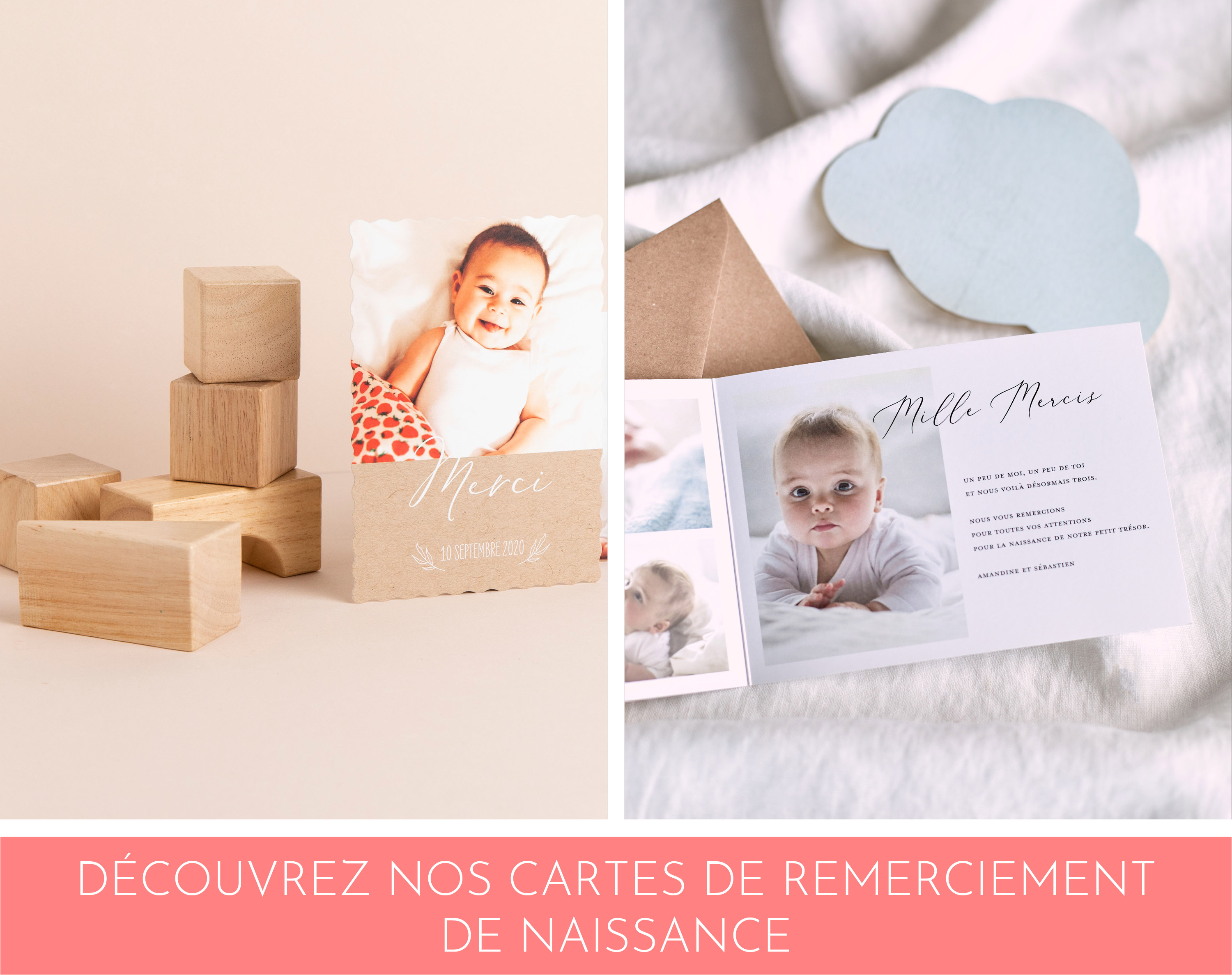 Carte Remerciement de Naissance Bébé Fille sur des Cadeaux