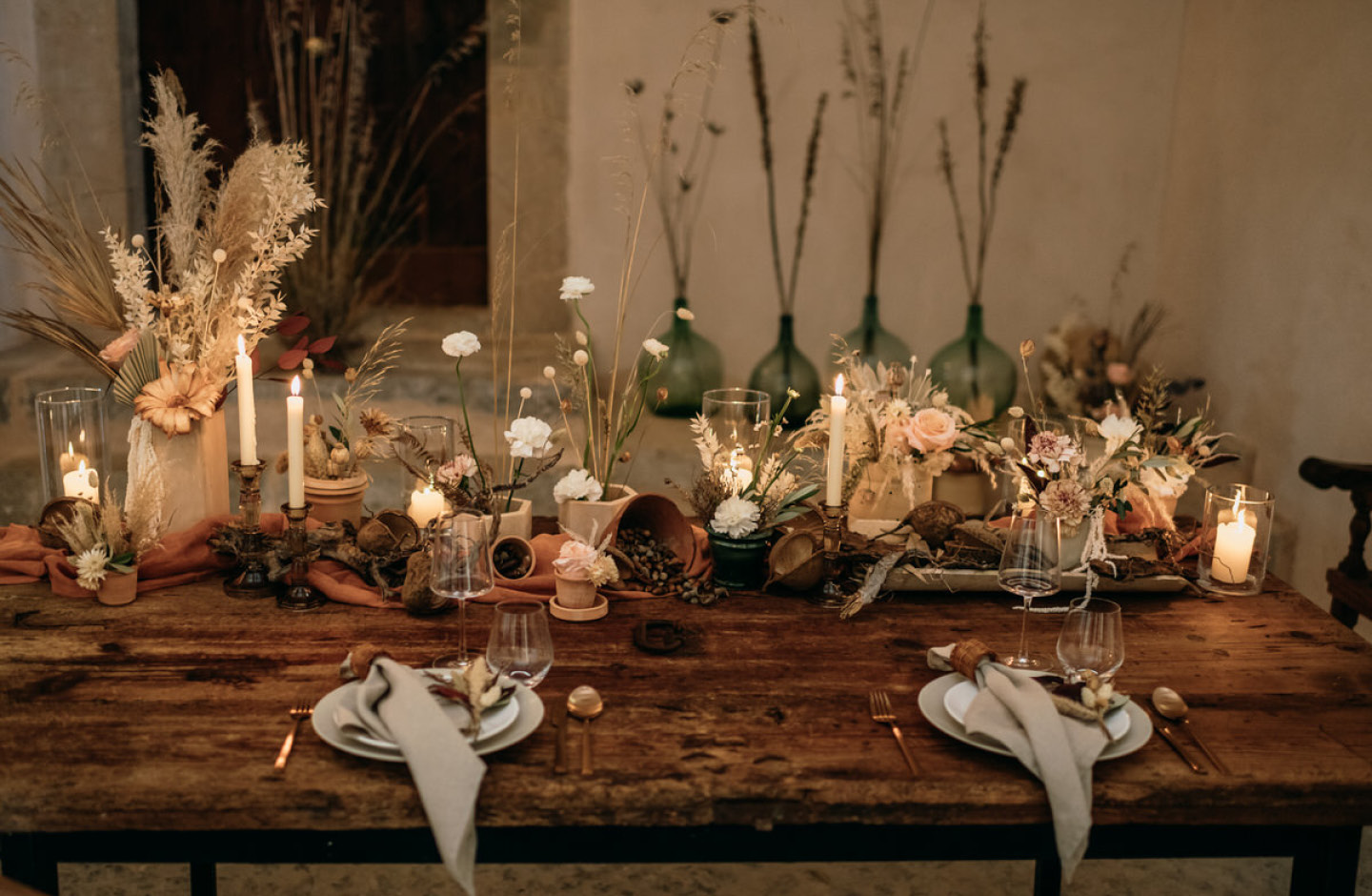 Décoration table mariage terracotta