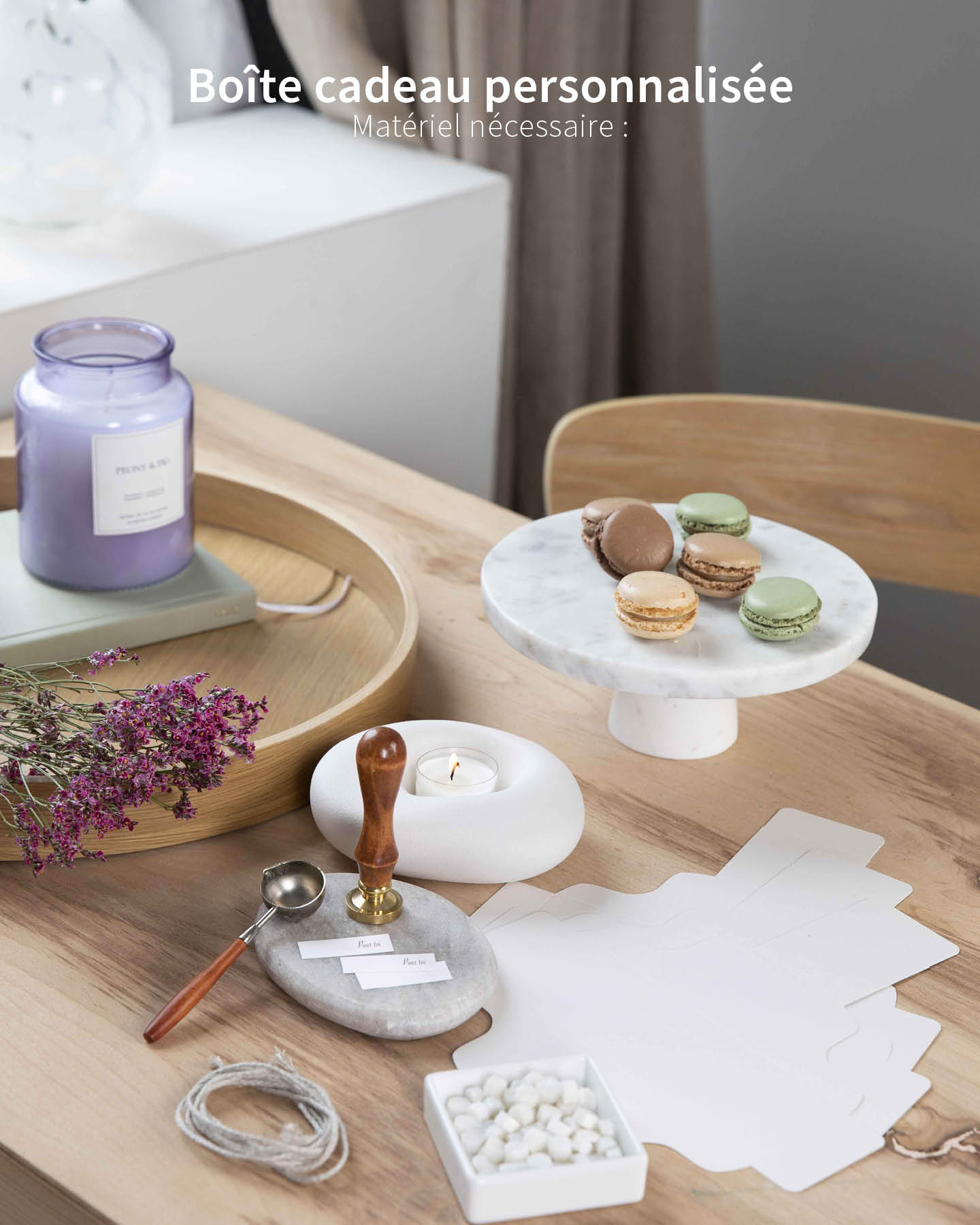 Faire soi-même des cadeaux d'invités de mariage : boîte cadeau DIY.