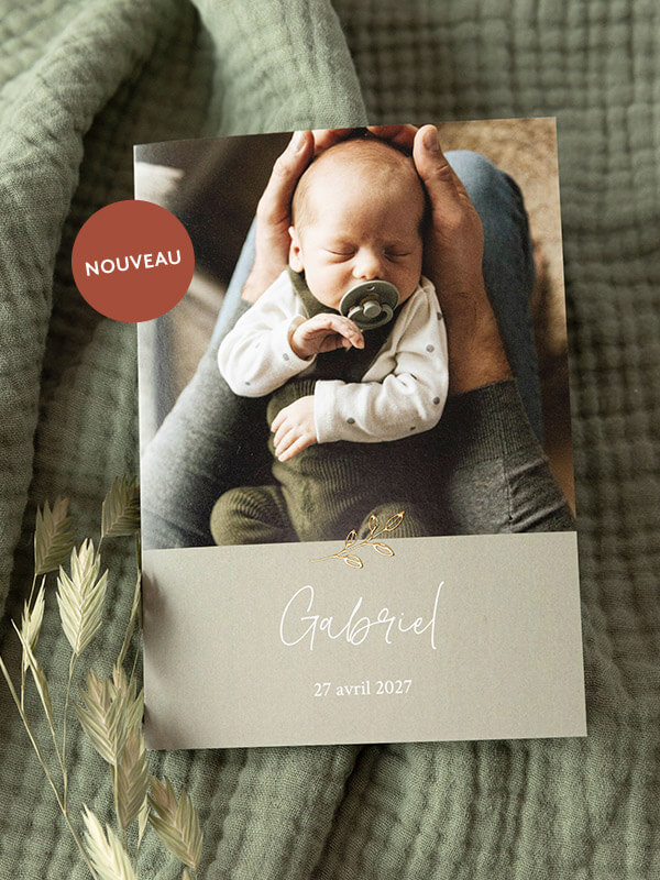 Faire-part naissance Feuille dorée