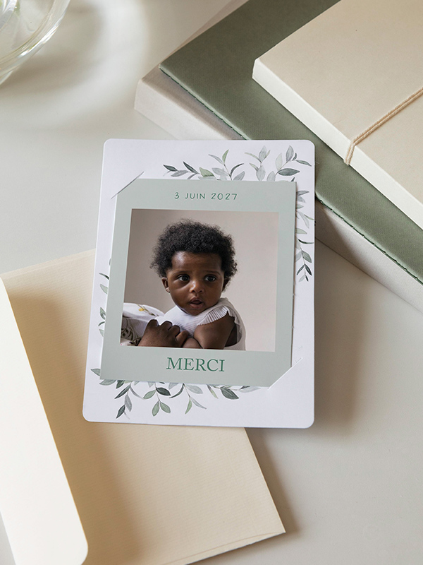 Carte remerciement baptême Ornament floral