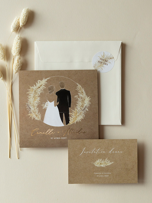 Faire-part de mariage Collection Amour précieux pampas
