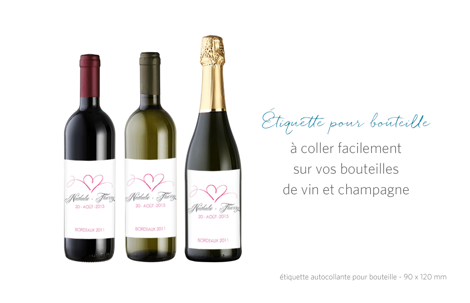 Etiquettes personnalisees bouteille vin coeur en folie